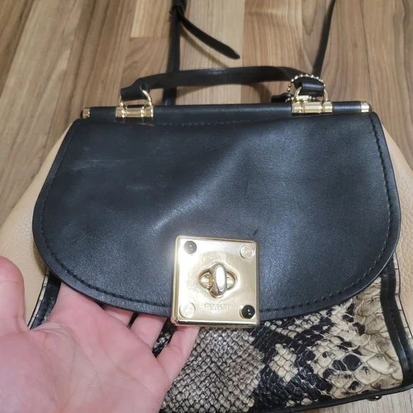 Coach Drifter Carryall In Colorblock Exotic Embossed Leather Black Animal Print - Picture 3 of 9